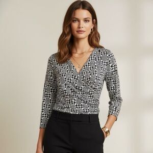 Talbots Surplice Wrap 3/4 Sleeves Blouse Top Size Small Petites